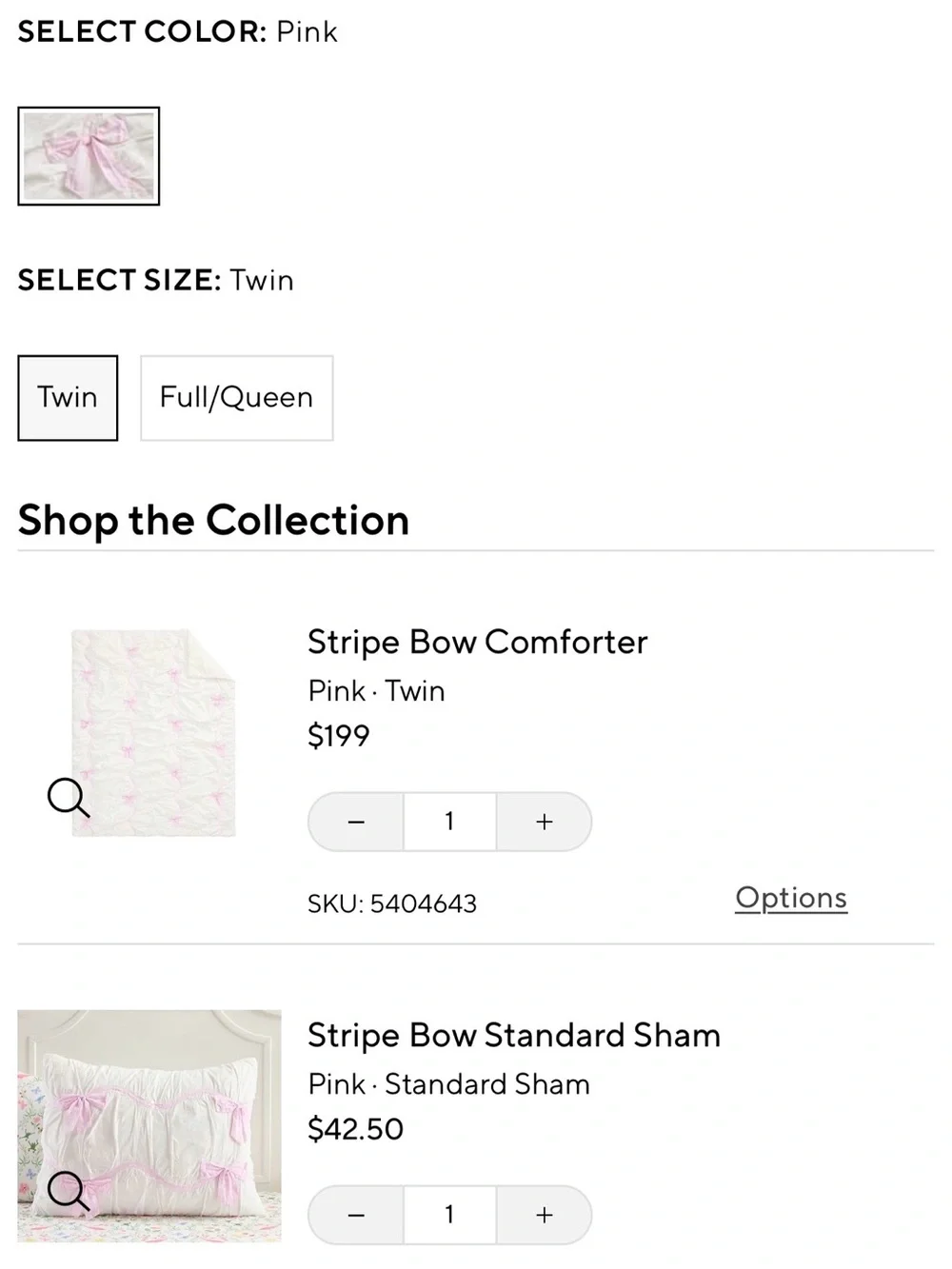 Pottery Barn Kids White comforter with Pink Stripe Ribbon Bows